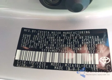 2025 Toyota Corolla Le z USA, uszkodzony, nr VIN 5YFB4MDE7SP333461